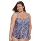 Plus Size Croft & Barrow Medallion Crochet Tankini Top, Women's, Size: 18 W, Blue Paisley Texture