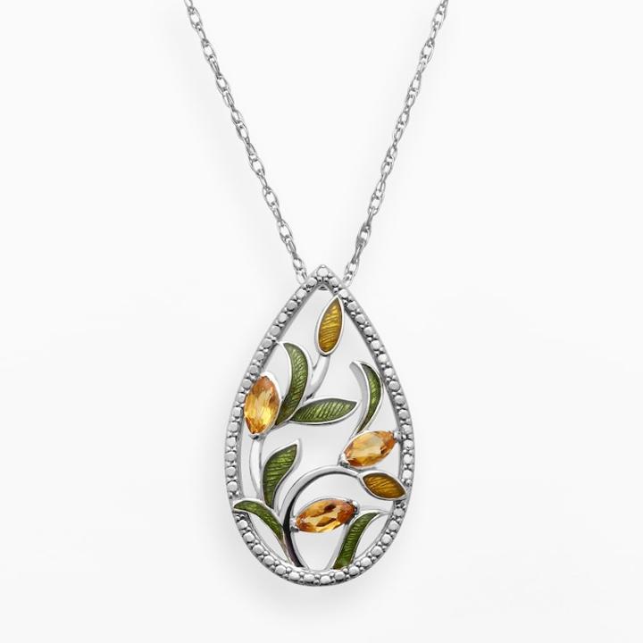 Chloe And Zoe Sterling Silver Citrine Flower Teardrop Pendant, Women's, Size: 18, Orange