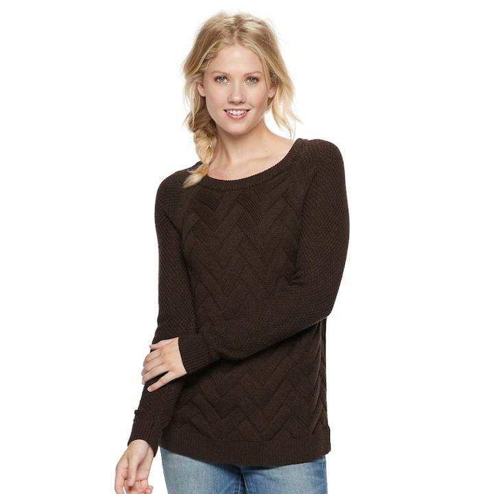 Women's Sonoma Goods For Life&trade; Lattice Cable-knit Crewneck Sweater, Size: Medium, Dark Brown