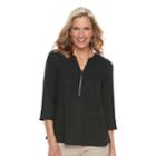 Women's Dana Buchman Zip-front Henley Top, Size: Medium, Black
