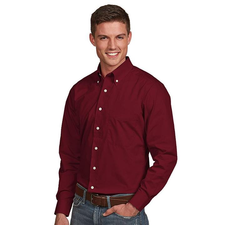 Men's Antigua Dynasty Modern-fit Solid Button-down Shirt, Size: Xl, Dark Red