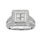 Diamond Square Halo Engagement Ring In 10k White Gold (1 1/2 Carat T.w.), Women's, Size: 9.50