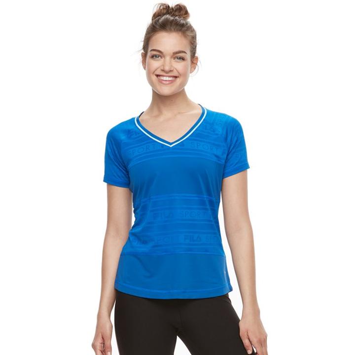 Women's Fila Sport&reg; Jacquard Contrast V-neck Tee, Size: Large, Blue