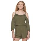 Juniors' Mudd&reg; Crochet Cold Shoulder Romper, Girl's, Size: Small, Med Green