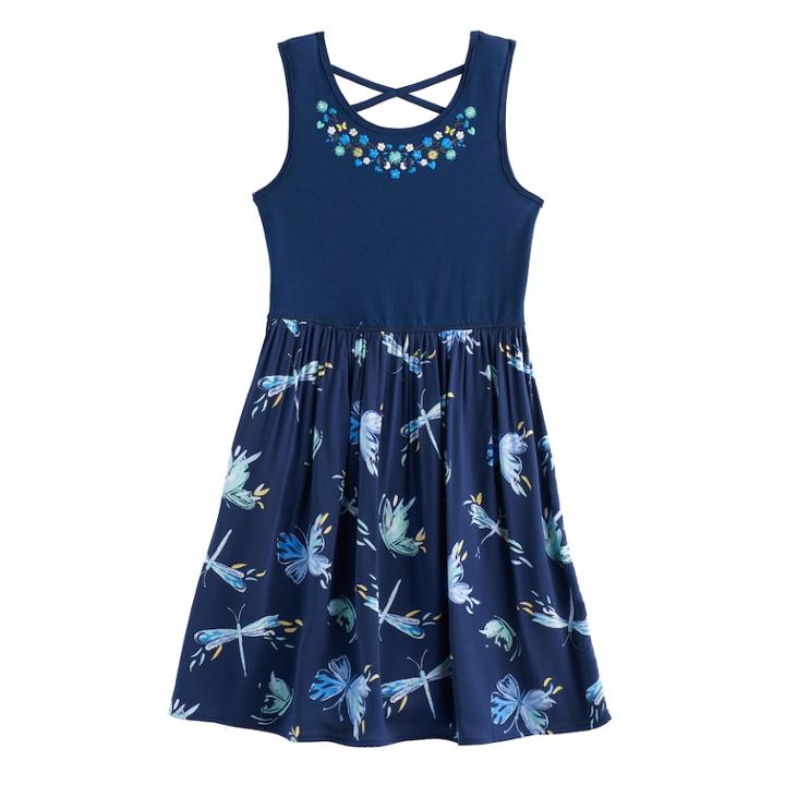 Girls 7-16 So&reg; Criss-cross Back Mixed Media Dress, Size: S/7-8, Dark Blue