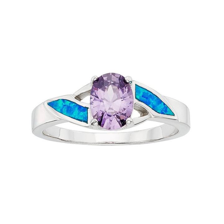 Cubic Zirconia & Lab-created Blue Opal Sterling Silver Ring, Women's, Size: 6, Multicolor