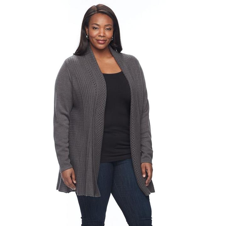 Plus Size Napa Valley Textured Open-front Cardigan, Women's, Size: 1xl, Dark Brown
