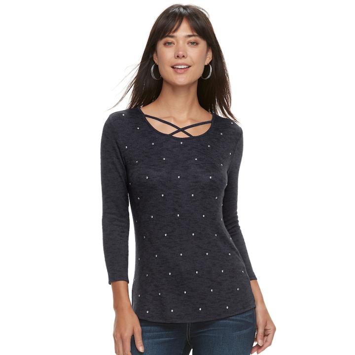 Women's Juicy Couture Embellished Crisscross Top, Size: Xxl, Folkstone Black