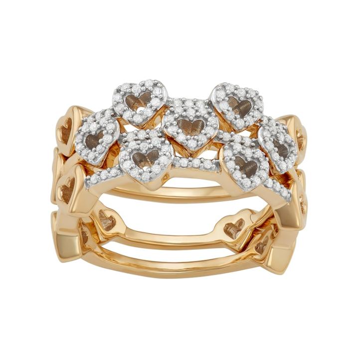 Sterling Silver 1/3 Carat T.w. Diamond Heart Stack Ring Set, Women's, Size: 8, White