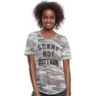 Juniors' Sorry Not Listening Graphic Camo Tee, Teens, Size: Medium, Grey