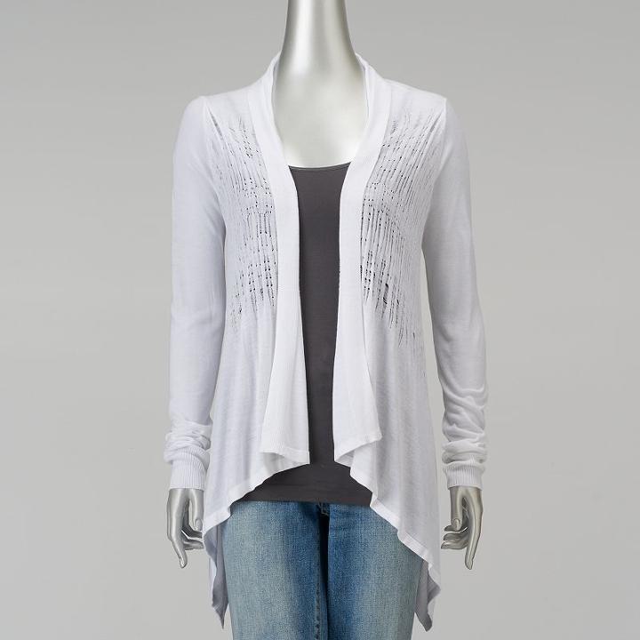Women's Simply Vera Vera Wang Pointelle Flyaway Cardigan, Size: Small, White