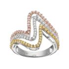 Tri Tone 18k Gold Over Silver Cubic Zirconia Wave Ring, Women's, Size: 7, Multicolor