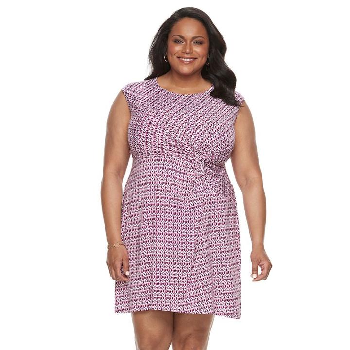 Plus Size Dana Buchman Printed Twist-front Dress, Women's, Size: 1xl, White