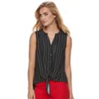Women's Apt. 9&reg; Mixed-media Knot Front Tank, Size: Medium, Black