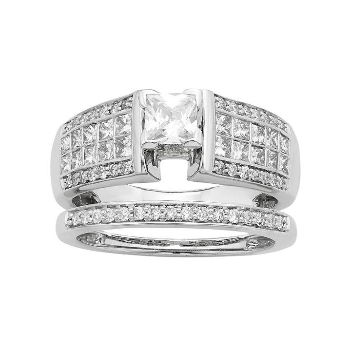 14k White Gold Igl Certified 1 3/8 Carat T.w. Diamond Multirow Engagement Ring Set, Women's, Size: 5