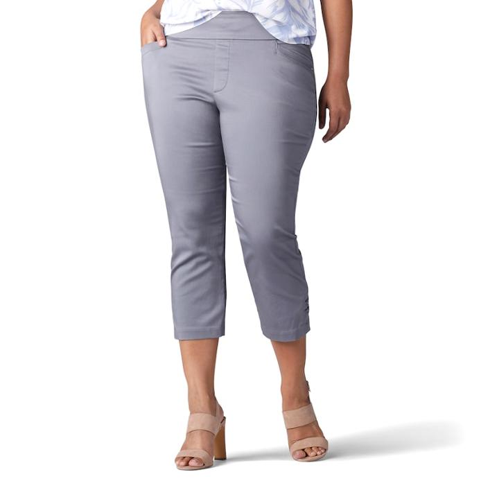 Plus Size Lee Elena Embellished Twill Pull-on Capris, Women's, Size: 20 - Regular, Grey