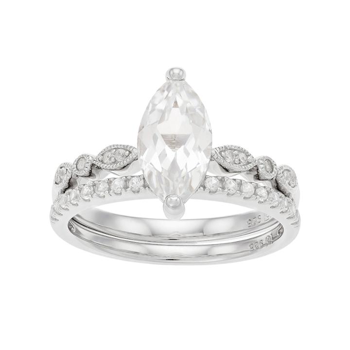 Sterling Silver Lab-created White Sapphire Marquise Engagement Ring Set, Women's, Size: 8