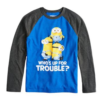 Boys 8-20 Minions Who's Up For Some Trouble Tee, Size: Large, Med Blue