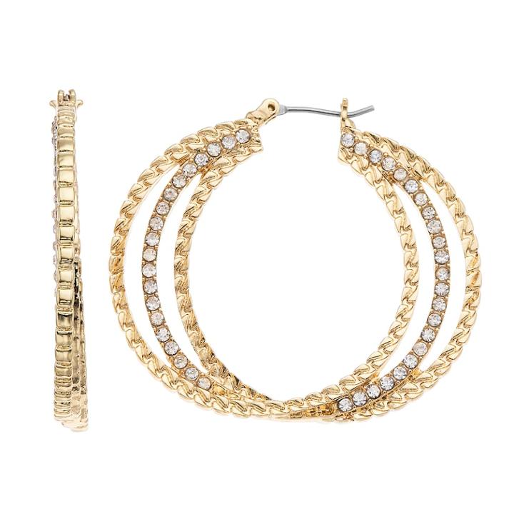 Dana Buchman Simulated Crystal Textured Triple Hoop Earrings, Women's, Gold