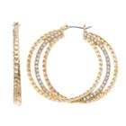 Dana Buchman Simulated Crystal Textured Triple Hoop Earrings, Women's, Gold