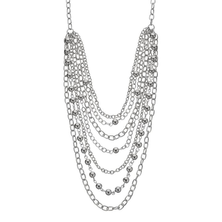Metallic Bead Swag Necklace, Women's, Silver