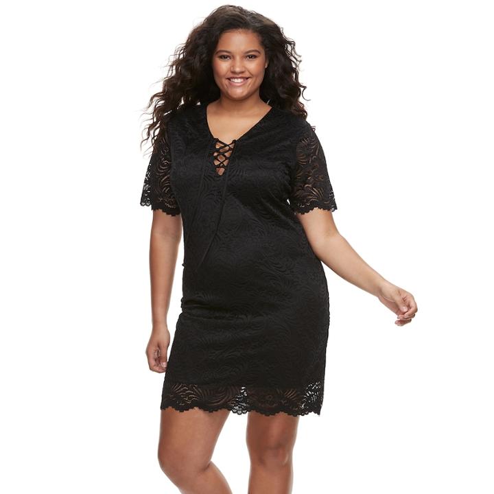 Juniors' Plus Size Liberty Love Short Sleeve Lace Bodycon Dress, Teens, Size: 1xl, Black