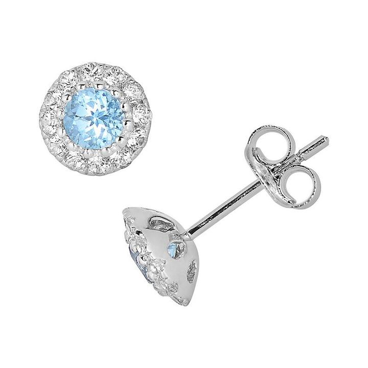 Oro Leoni Sterling Silver Blue And White Topaz Stud Earrings - Made With Genuine Swarovski Gemstones, Women's