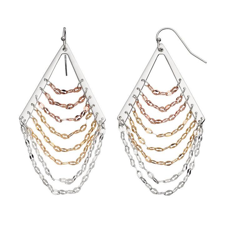 Jennifer Lopez Tri Tone Ladder Nickel Free Chandelier Earrings, Women's, Multicolor