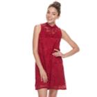 Juniors' Liberty Love Mockneck Lace Shift Dress, Teens, Size: Medium, Red