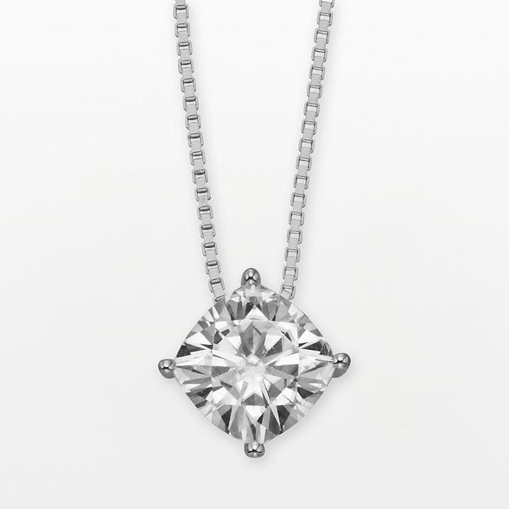 Forever Brilliant 14k White Gold Cushion-cut 1 7/10-ct. T.w. Lab-created Moissanite Pendant, Women's, Size: 18