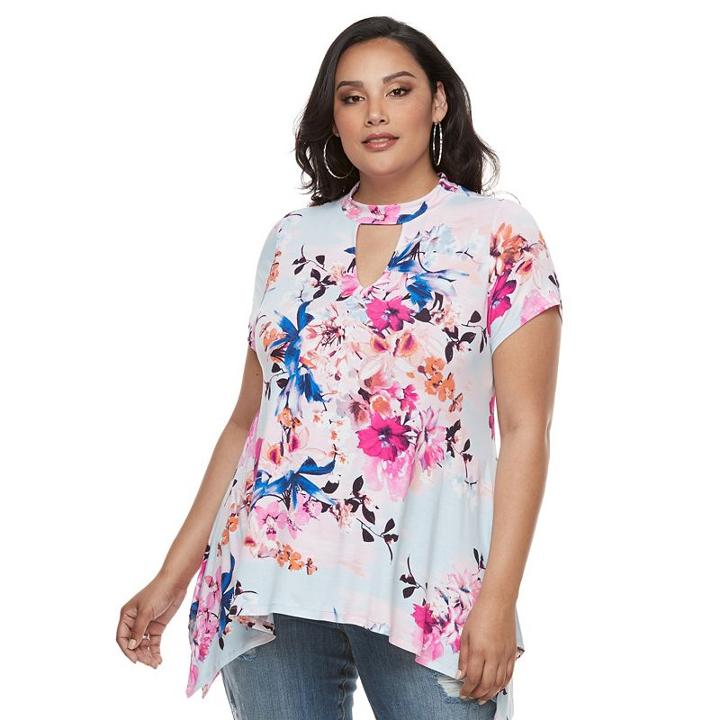 Plus Size Jennifer Lopez Keyhole Sharkbite-hem Top, Women's, Size: 1xl, Multicolor