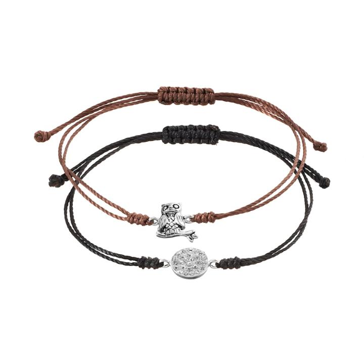 All Wrapped Up Crystal Sterling Silver Owl And Disc Link Slipknot Bracelet Set, Women's, Brown
