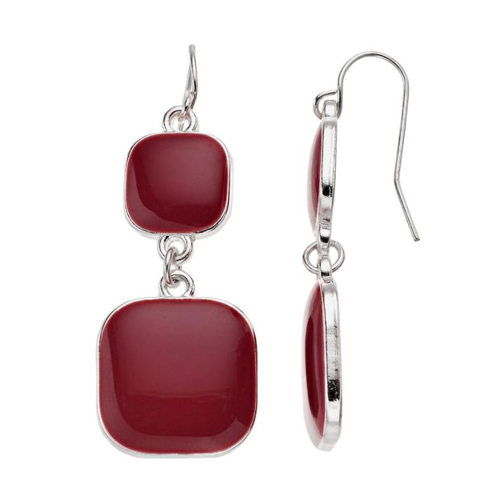 Red Nickel Free Double Drop Earrings, Women's