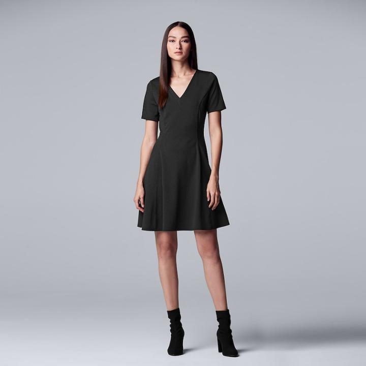 Women's Simply Vera Vera Wang V-neck Fit & Flare Dress, Size: Xl, Black