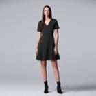Women's Simply Vera Vera Wang V-neck Fit & Flare Dress, Size: Xl, Black