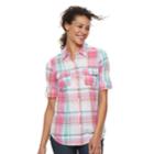 Women's Croft & Barrow&reg; Roll-tab Woven Shirt, Size: Large, Med Pink