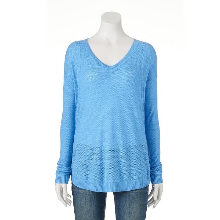 Women's Sonoma Goods For Life&trade; Woven V-neck Sweater, Size: Xl, Med Blue