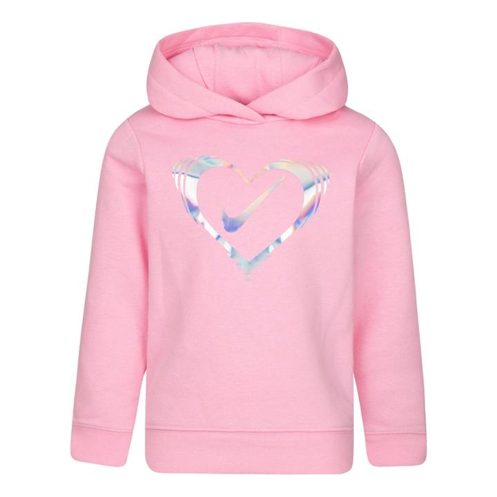 Girls 4-6x Nike Iridescent Heart Graphic Logo Hoodie, Size: 5, Light Pink