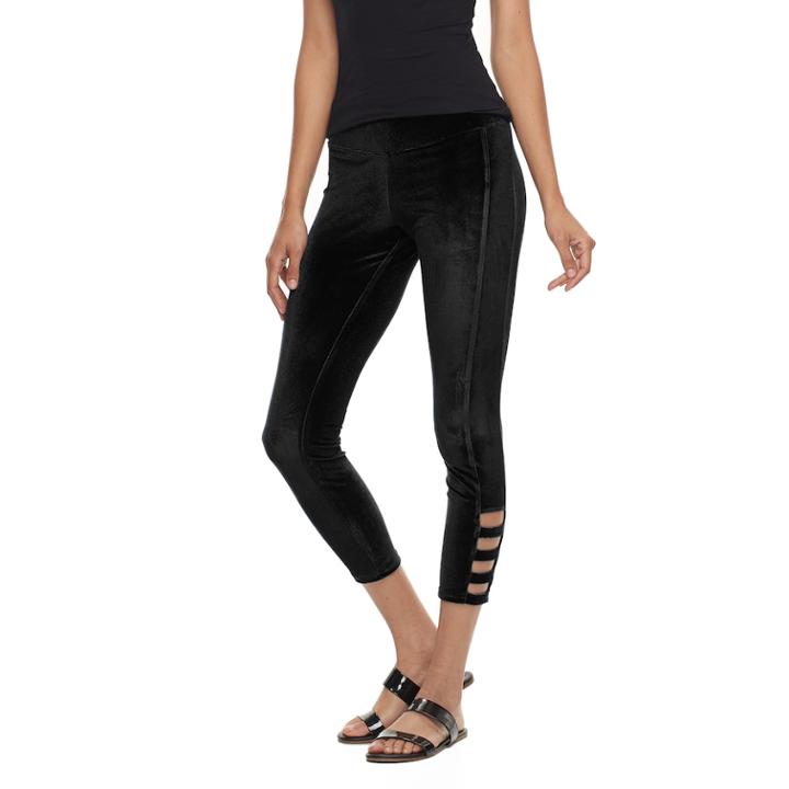 Utopia By Hue Railroad Velvet Skimmer Leggings, Women's, Size: Xl, Black