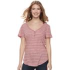 Juniors' So&reg; Striped Henley Tee, Teens, Size: Small, Med Red