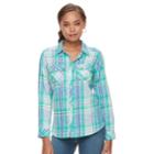 Petite Croft & Barrow&reg; Flannel Plaid Button-down Shirt, Women's, Size: Xl Petite, Turquoise/blue (turq/aqua)