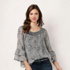 Women's Lc Lauren Conrad Printed Smocked Peasant Top, Size: Xs, Black