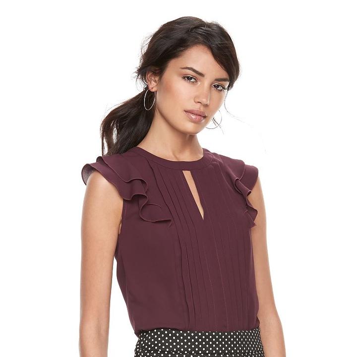 Women's Elle&trade; Pintuck Ruffle Top, Size: Medium, Red