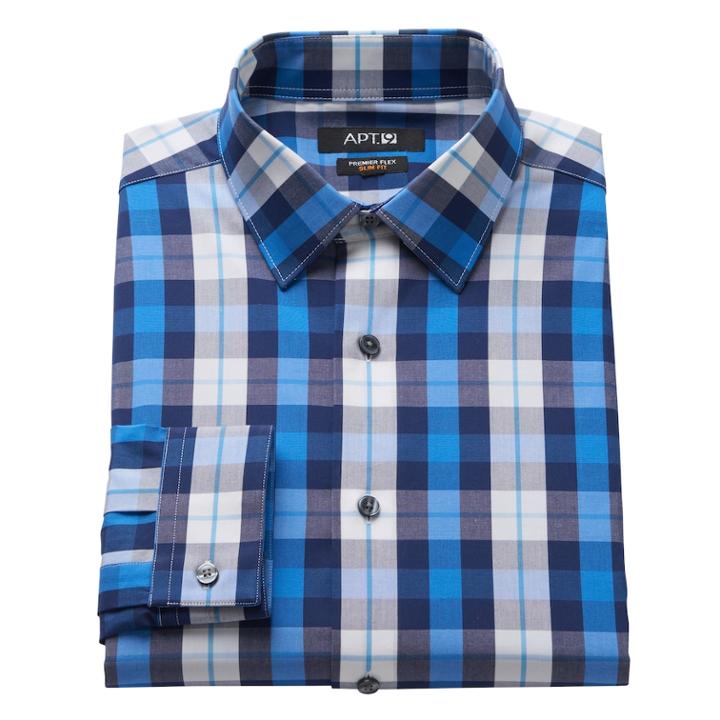 Men's Apt. 9&reg; Slim-fit Flex Collar Dress Shirt, Size: 16-32/33, Blue