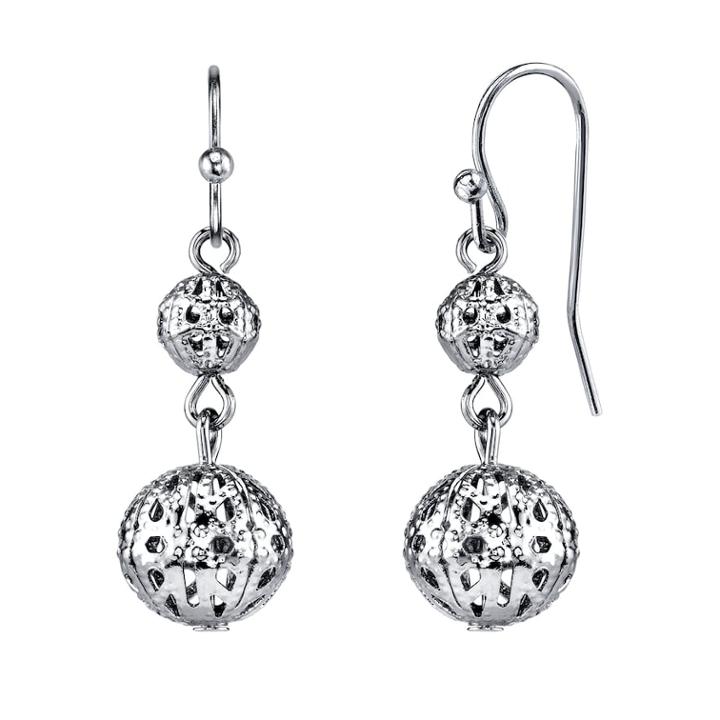 1928 Filigree Ball Drop Earrings, Women's, Grey