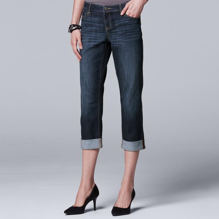 Women's Simply Vera Vera Wang Roll Cuff Capri, Size: 4, Blue (navy)