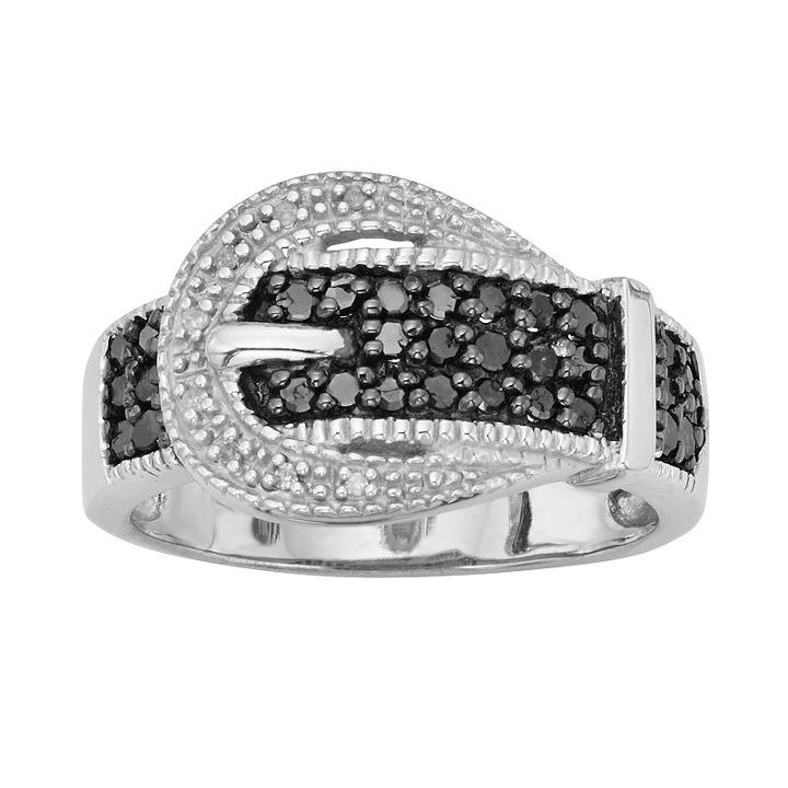 Sterling Silver 1/3-ct. T.w. Black And White Diamond Buckle Ring, Women's, Size: 8