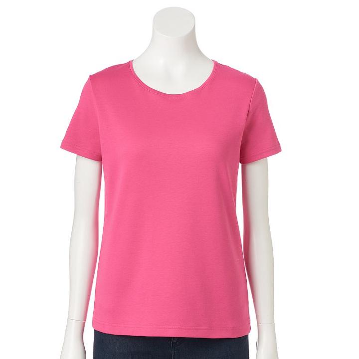 Petite Croft & Barrow&reg; Essential Crewneck Tee, Women's, Size: M Petite, Med Pink