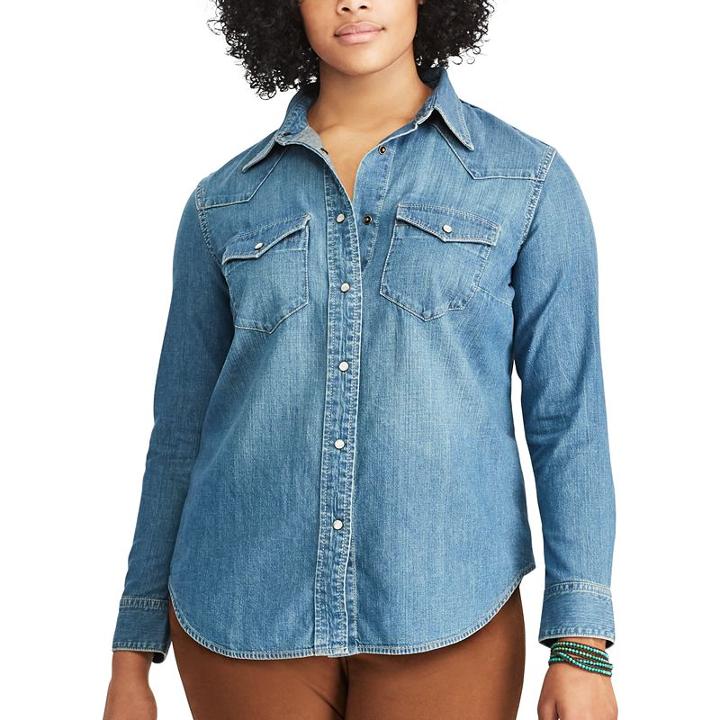 Plus Size Chaps Western Denim Shirt, Women's, Size: 2xl, Blue