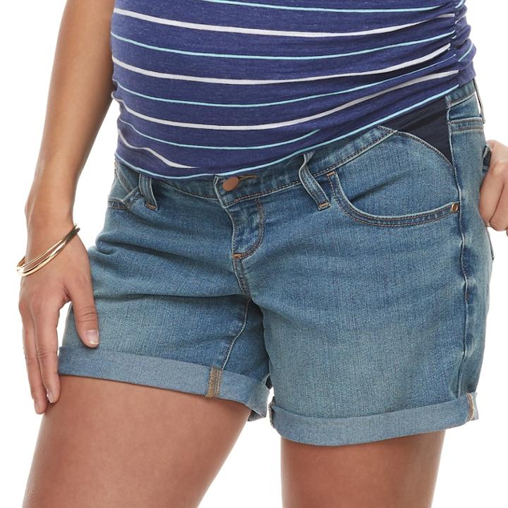 Maternity A:glow Inset Elastic Panel Cuffed Jean Shorts, Women's, Size: 12-mat, Blue